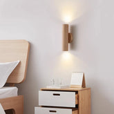 Cylinder Oak Wooden Color Glow top and bottom, Wabi-sabi Minimalist Style, Wall Sconce light for Living, Bedroom bedside, Study